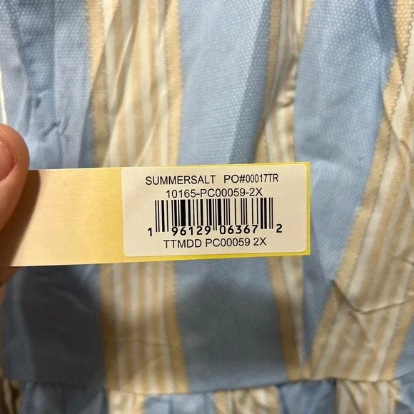 SummerSalt Womens Dress 2XL Organic Cotton Bow Stripe Midi Smock Summer Fair - Picture 9 of 13